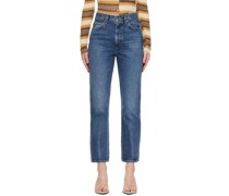 Blue Pinch Waist High-Rise Kick Jeans