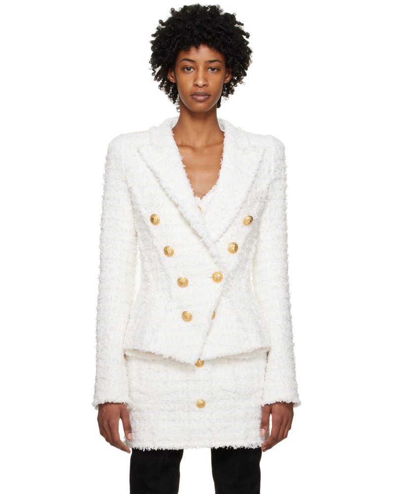 Balmain Damen White Slim-Fit Blazer