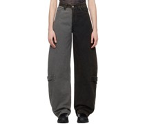Black & Gray Cinch Strap Jeans