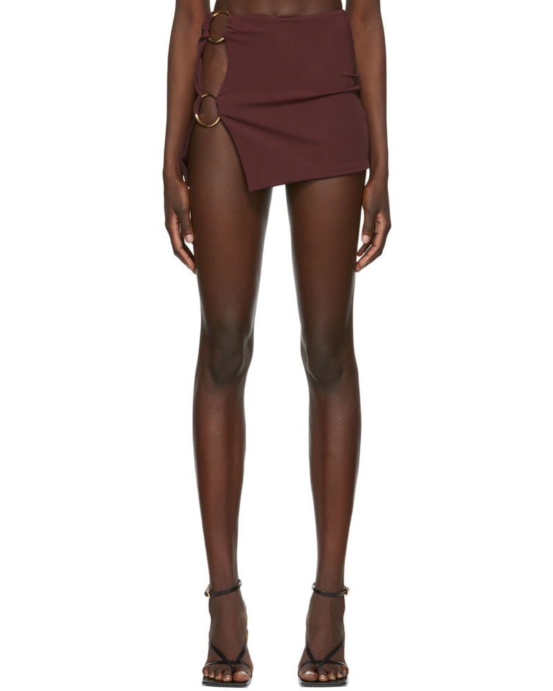 Louisa Ballou Damen Burgundy Double Ring Mini Skirt