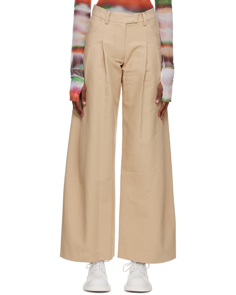 Kijun Damen Beige Pintuck Trousers