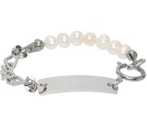 Silver Pearl Figaro Bracelet