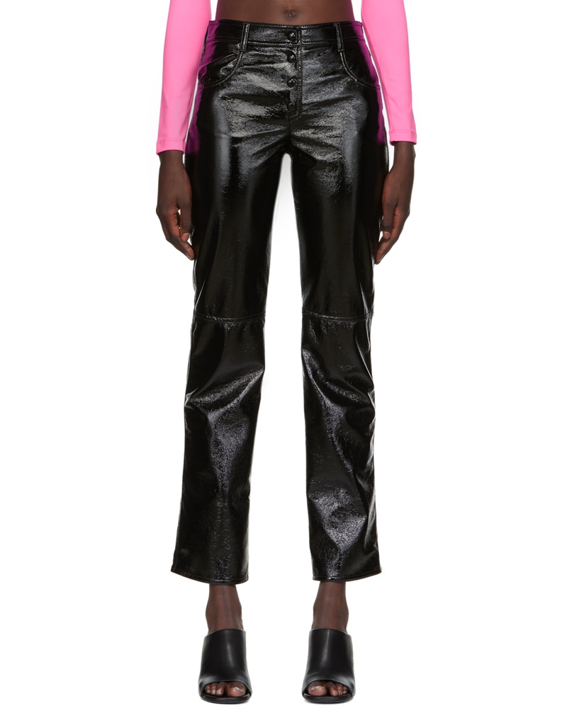 MSGM Damen Black Crinkled Faux-Leather Pants