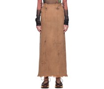 Brown Dyed Denim Maxi Skirt