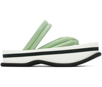 Green & White Leather Flat Sandals