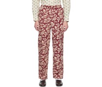 Red & Off-White Floral Trousers
