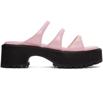 Pink Leather Triple Strap Platform Sandals