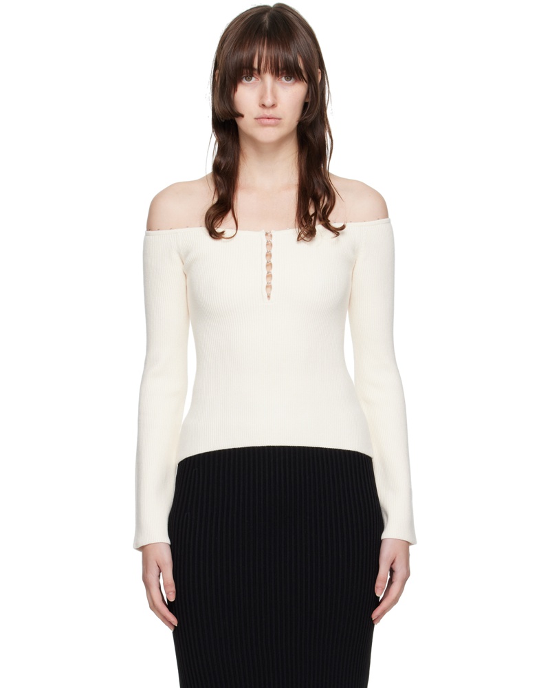 Helmut Lang Damen White Off-The-Shoulder Long-Sleeve T-Shirt