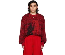 Red & Black Jacquard Leopards Sweater