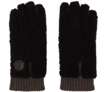 Brown Paneled Shearling Gloves