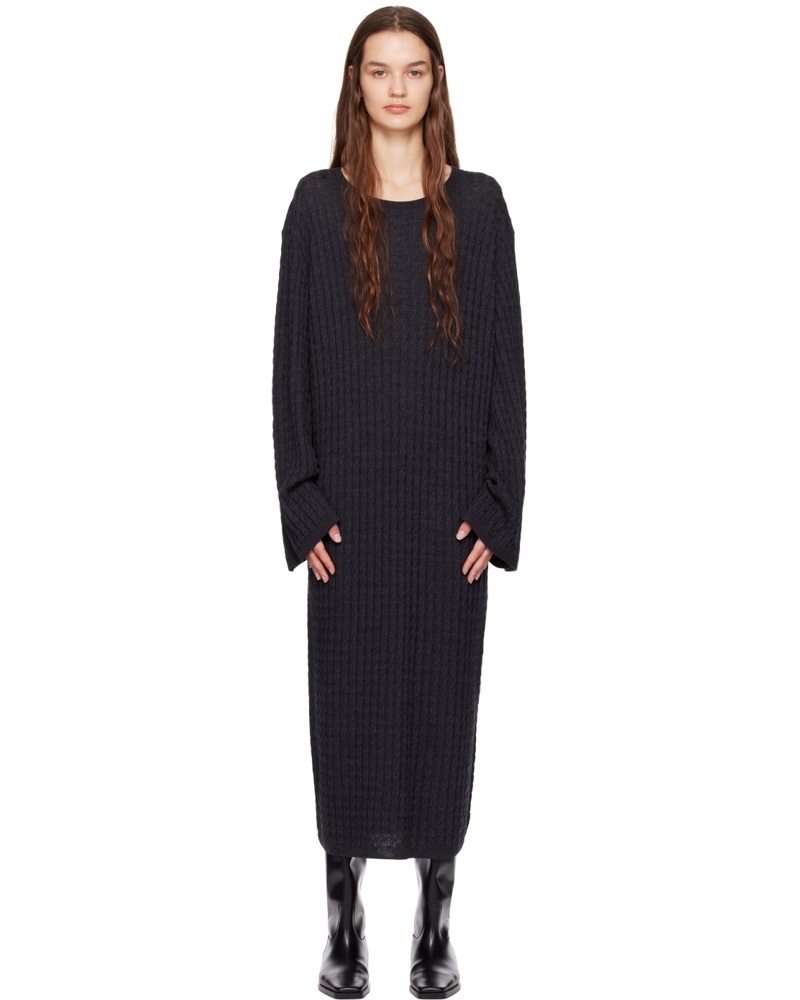 Totême Damen Gray Cable Knit Midi Dress