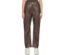 Brown Wet Faux-Leather Pants