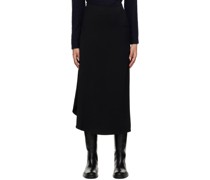Black Draped Circle Midi Skirt