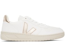 White & Gold V-10 ChromeFree Leather Sneakers