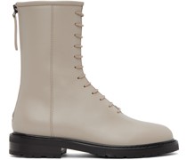 Beige Leather Combat Boots