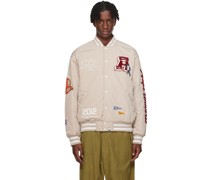 Beige Patch Bomber Jacket