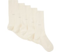 Five-Pack White Mid-Length Socks