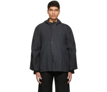 Black Pleated Button Hoodie