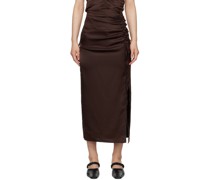 Brown Ruched Midi Skirt