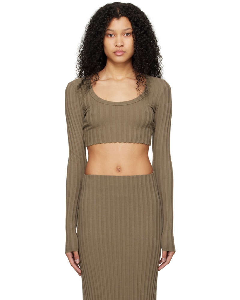 Cotton Citizen Damen Taupe Capri Crop Long Sleeve T-Shirt