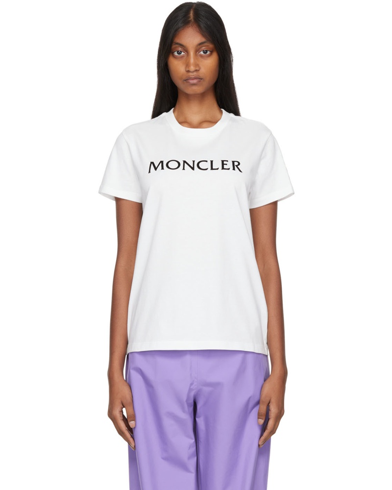 Moncler Damen White Flocked T-Shirt