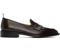 Brown Vitello Calf Leather Varsity Penny Loafers
