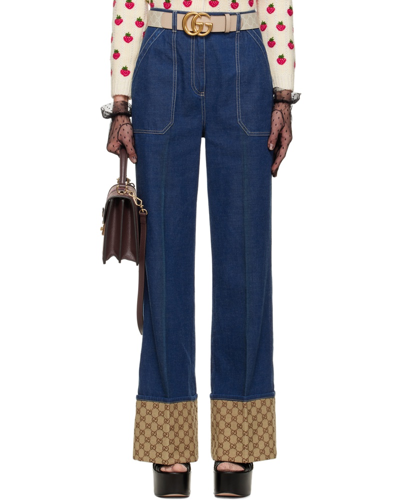 Gucci Damen Blue GG Cuff Jeans