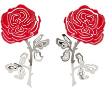 Silver & Red Rose Earrings