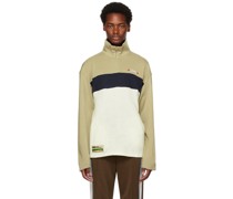 Off-White & Taupe Half-Zip Track Jacket