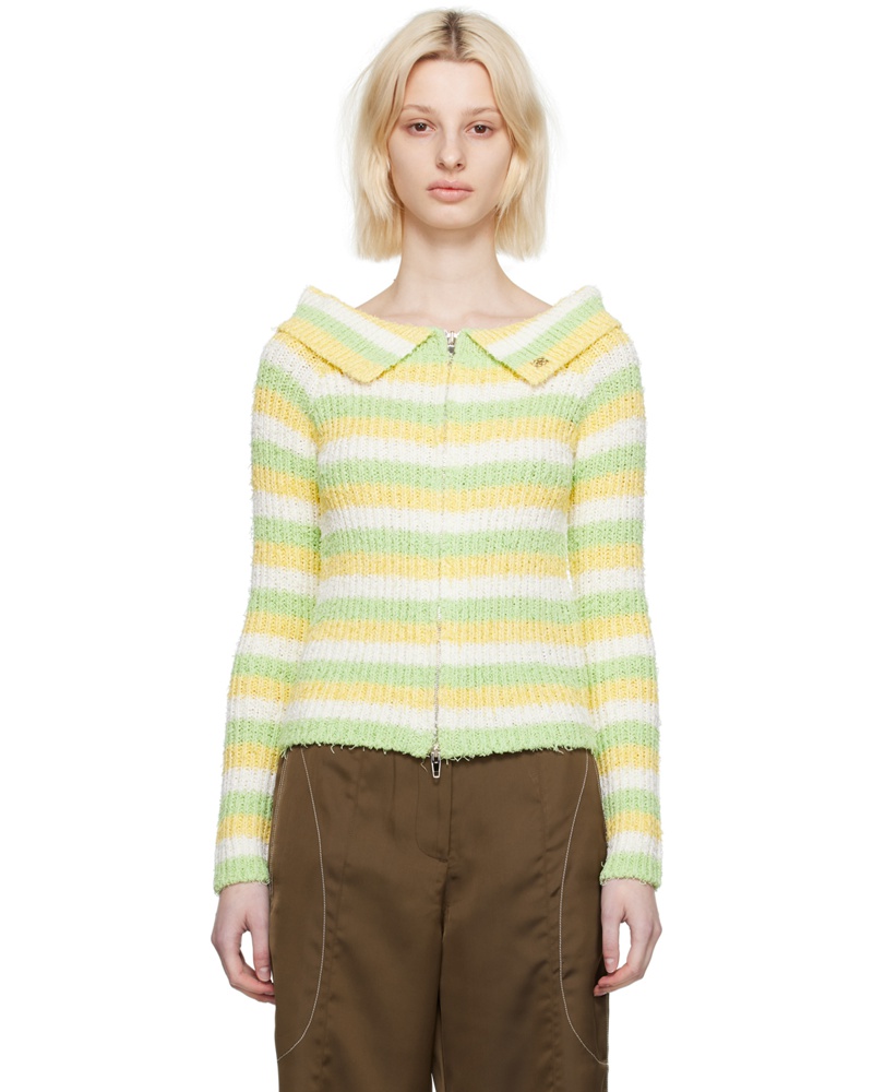 Kijun Damen Green & Yellow Off-The-Shoulder Sweater