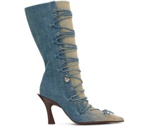 Blue Lace-Up Heel Boots