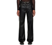 Black Y Belt Faux-Leather Pants