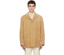 Beige Button Leather Jacket