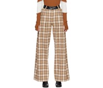 Beige Check Wide Trousers