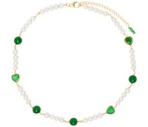 White & Gold 'Green Onyx Freshwater Pearl' Necklace