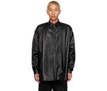 Black Pleated Faux-Leather Jacket