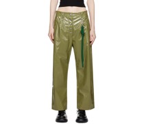 Green Straight-Fit Faux-Leather Trousers