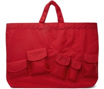 Red Flap Pockets Tote