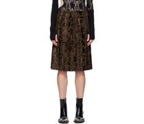 Brown Vented Faux-Fur Midi Skirt