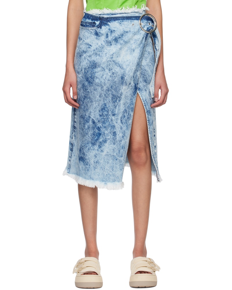 Marques ' Almeida Damen Blue Acid Wash Denim Midi Skirt
