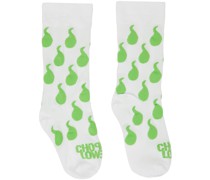 White & Green Squiggle Short Socks