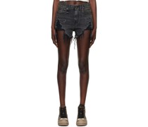 Black Shredded Slouch Shorts