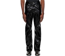 Black Wet Faux-Leather Trousers