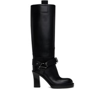 Black Leather Stirrup High Boots