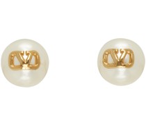 White & Gold VLogo Signature Pearl Earrings
