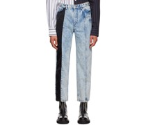 Blue & Black Phoenix Embroidered Panel Jeans