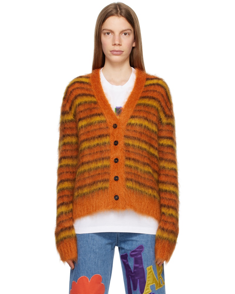 Marni Damen Orange Striped Cardigan