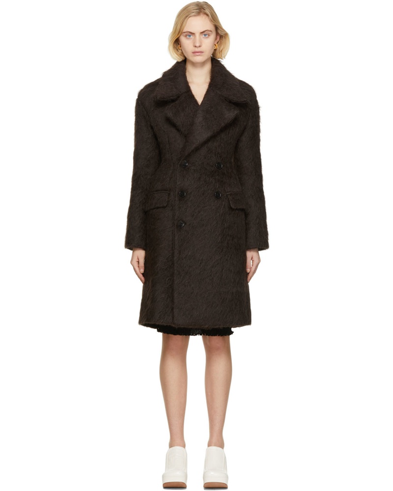 Bottega Veneta Damen Brown Brushed Alpaca Coat