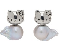 Silver Hello Kitty Pet Pearl Earrings