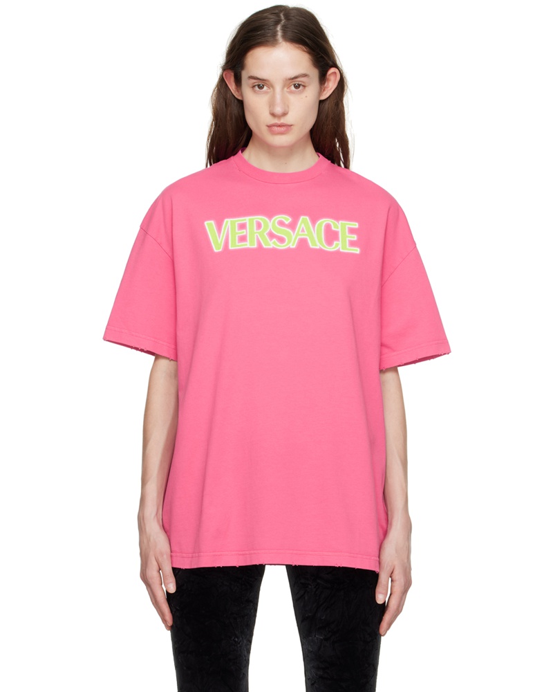 Versace Damen Pink Distressed T-Shirt